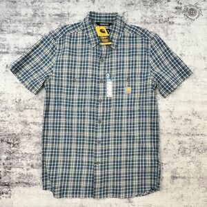 NWT Carhartt Rugged Flex Relaxed Plaid Shirt Blue/White Men's Small TW5701-M